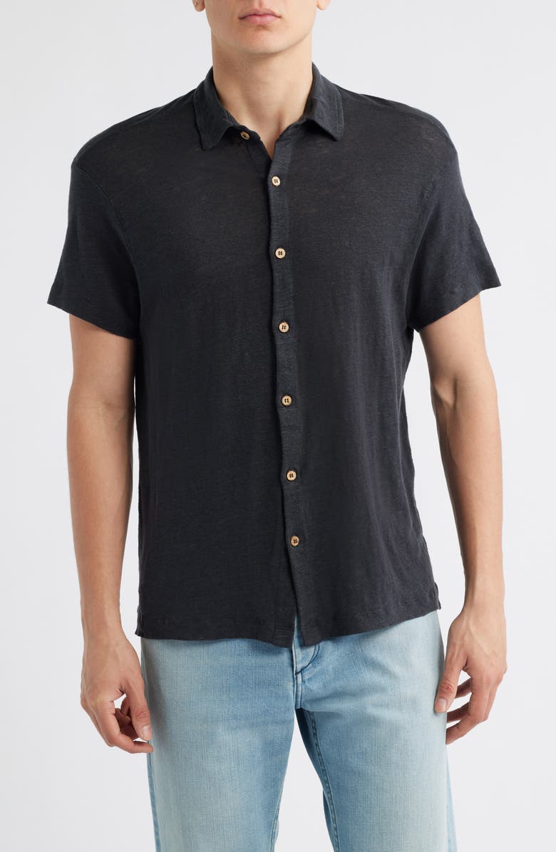 ALEX CRANE Ola Linen Knit Short Sleeve Button-Up, Main, color, 