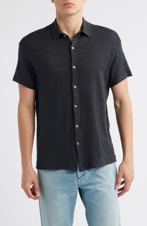 Ola Linen Knit Short Sleeve Button-Up