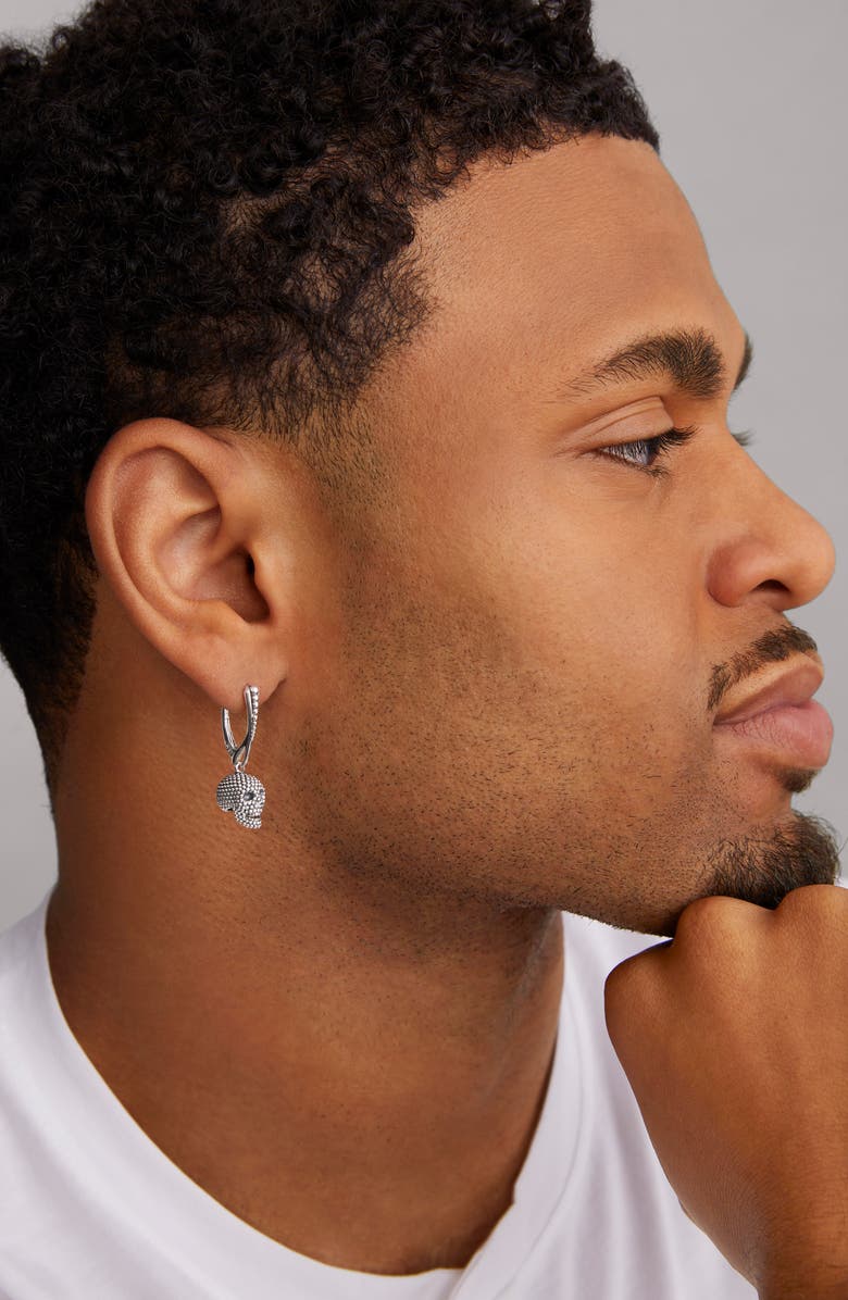 LAGOS Men's Caviar Bead Skull Earrings, Alternate, color, Sterling Silver