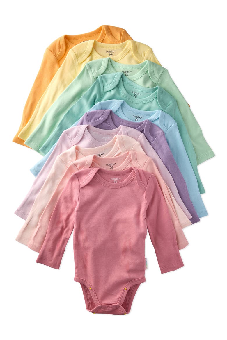 Blake Assorted 5-Pack Long Sleeve Organic Cotton Bodysuits, Main, color, SUNNY PINK RAINBOW