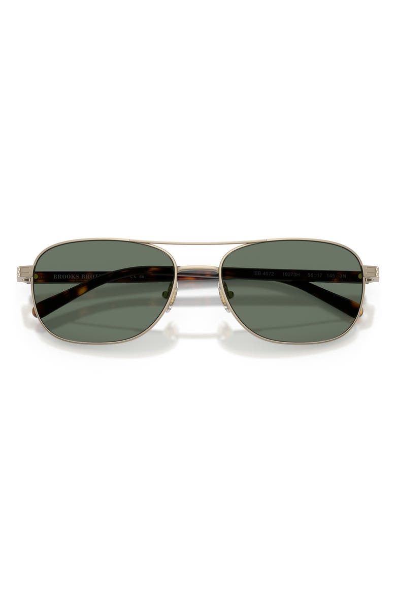 Brooks Brothers 56mm Pilot Sunglasses, Alternate, color, Matte Gold / Green