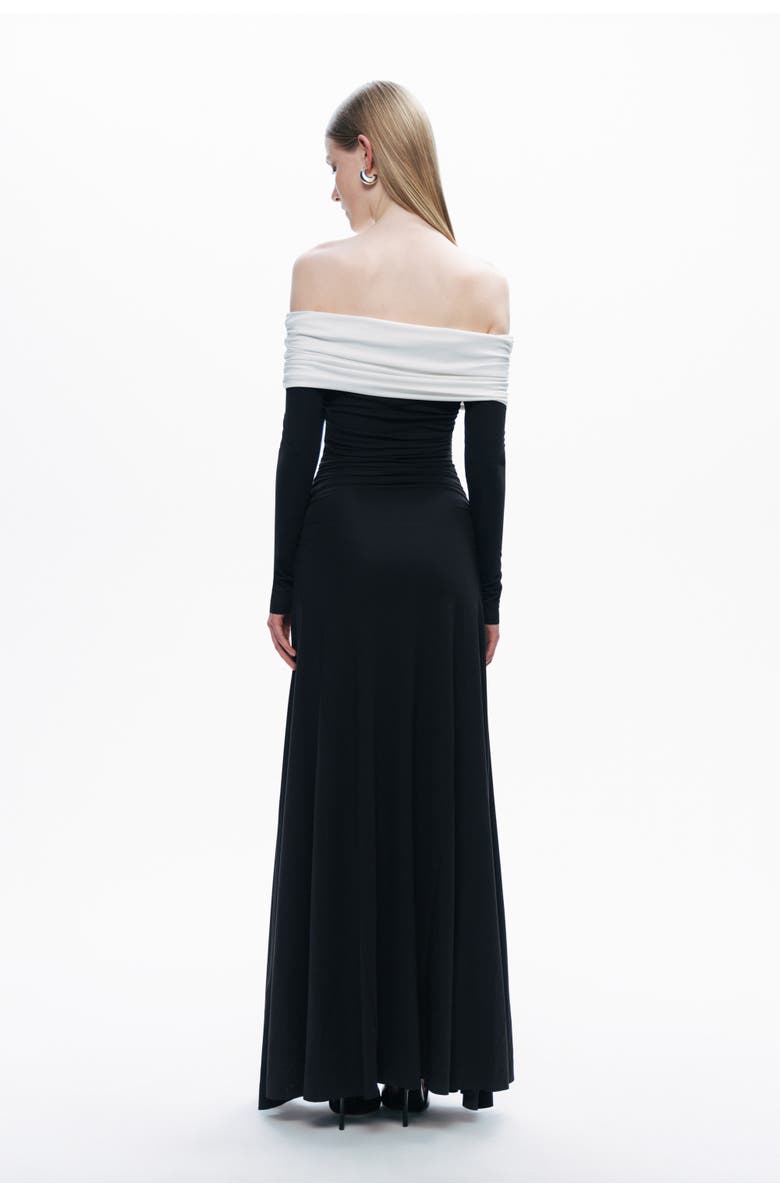Nocturne Black and White Off-Shoulder Contrast Maxi Dress, Alternate, color, 