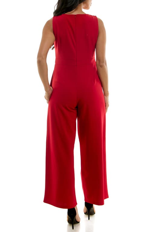 Nina Leonard Square Neck Sleeveless Tulip Hem Jumpsuit In Nina Red