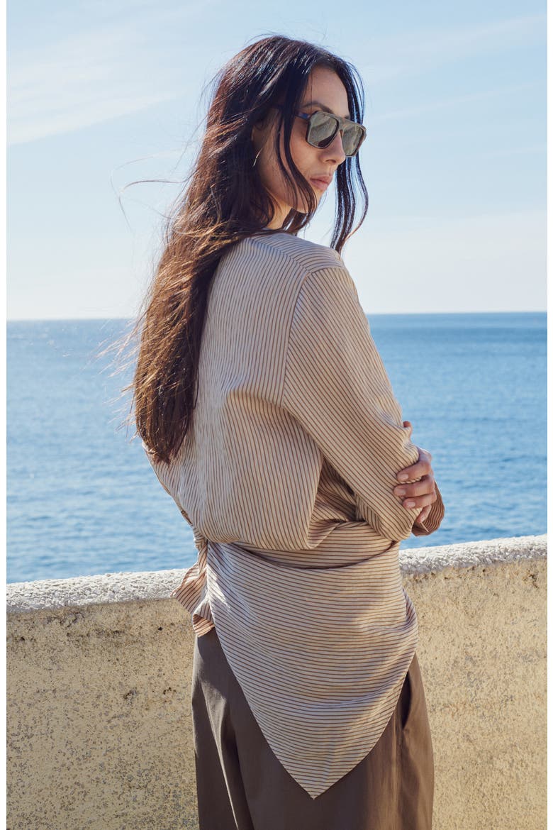 Stripe Knot Detail Asymmetric Top, Alternate, color, BROWN