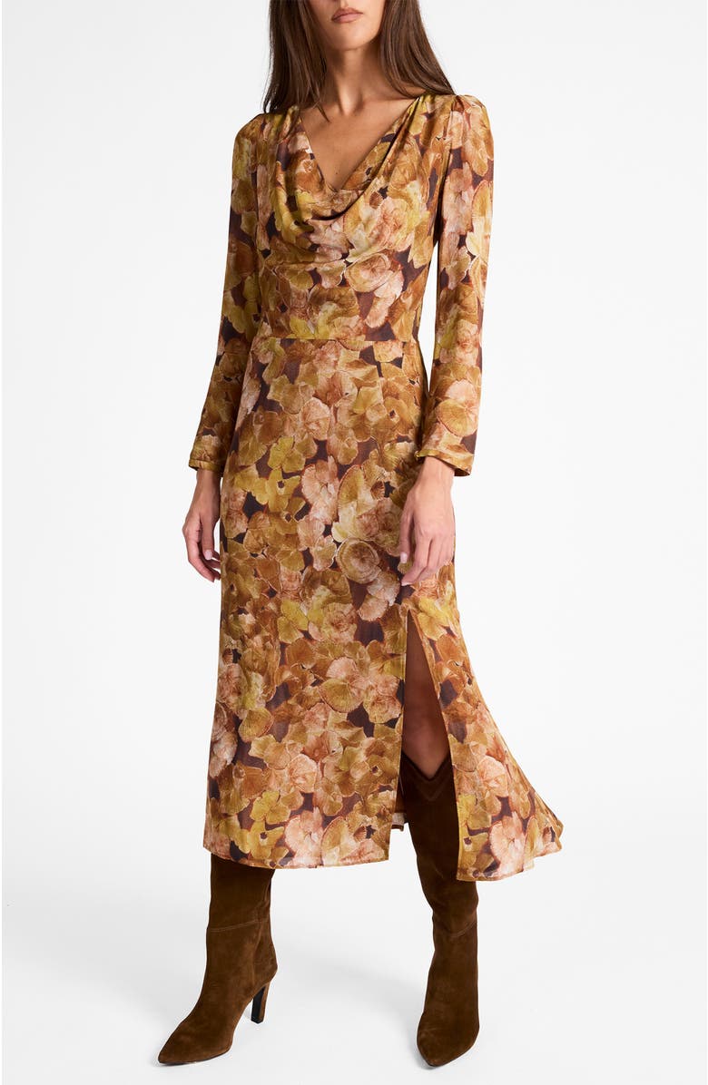 Santorelli Piper Long Sleeve Cowl Neck Dress in Floral Crepe, Main, color, Hazelwood Multi