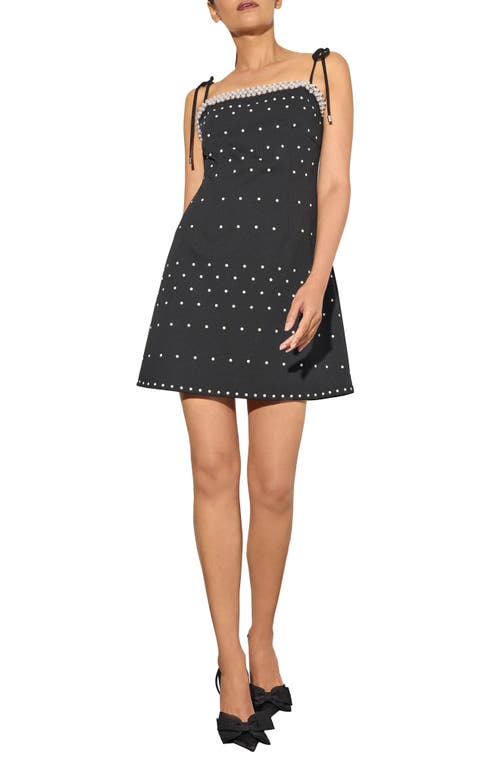 Ming Wang Deco Crepe Embellished Fit & Flare Minidress in Black/White 