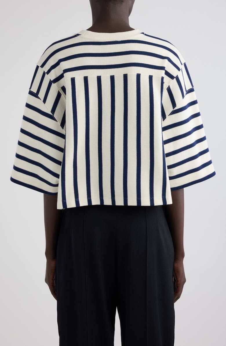 Balmain Baseball Stripe Crop Sweater, Alternate, color, 