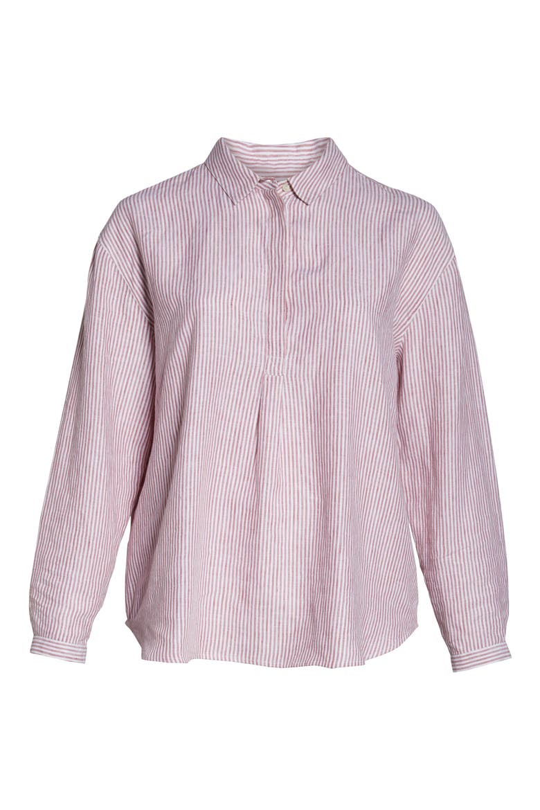 Stripe Button Front Linen Tunic, Alternate, color, PINK CANYON - WHITE STRIPE