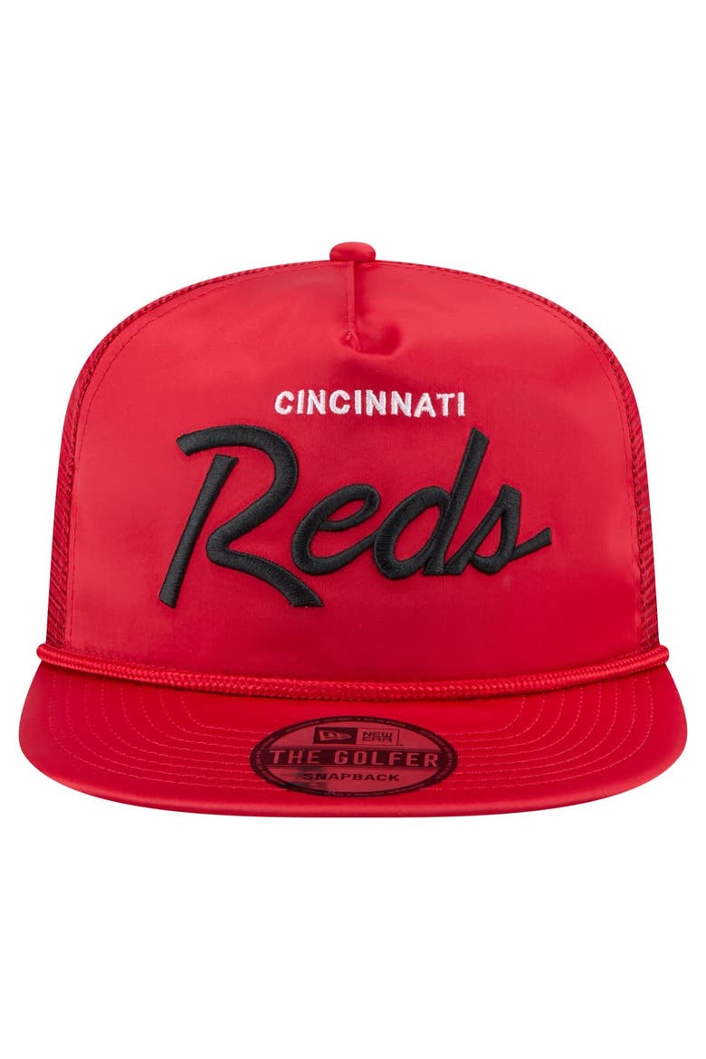Men's New Era Red Cincinnati Reds Retro Satin Script Golfer Adjustable ...