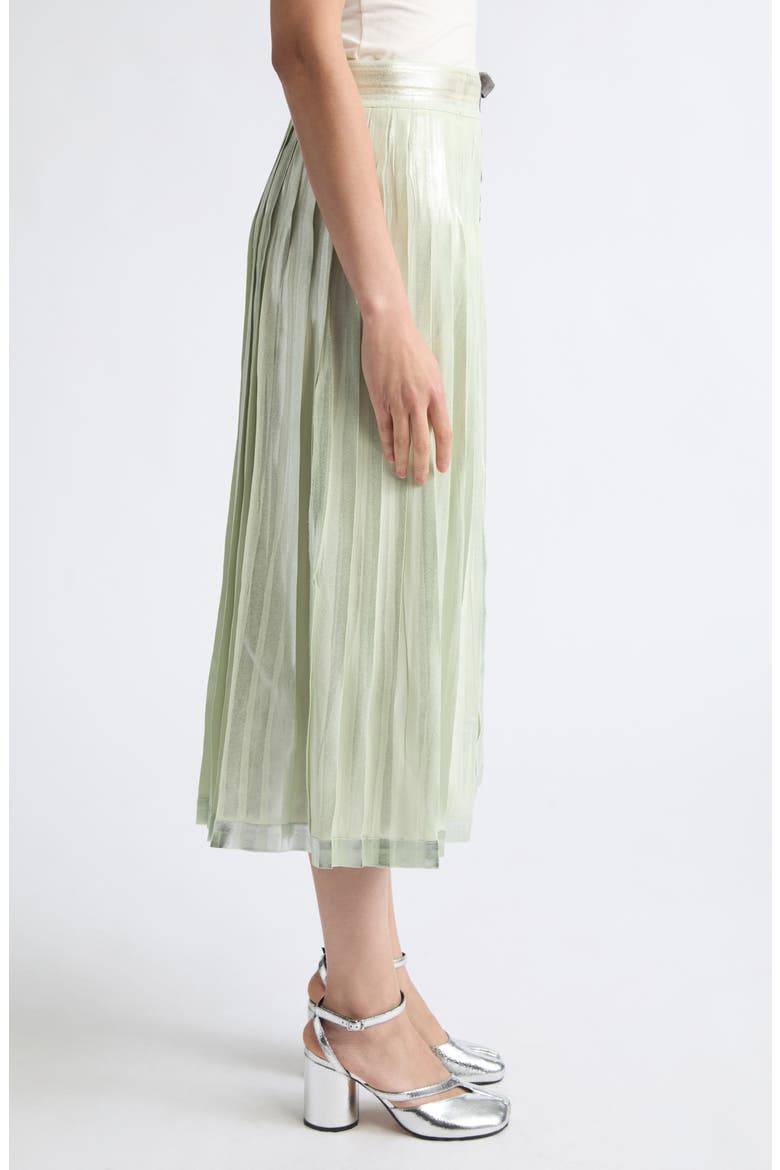 Pleated Metallic Midi Skirt, Alternate, color, ALOE/ SILVER