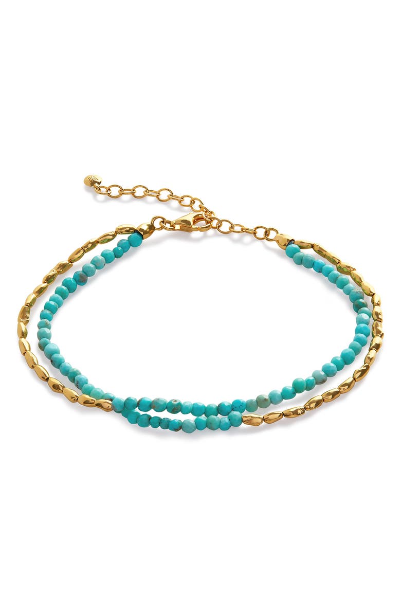 Monica Vinader Mini Nugget Beaded Layered Bracelet, Main, color, 18Ct Gold Vermeil / Turquoise