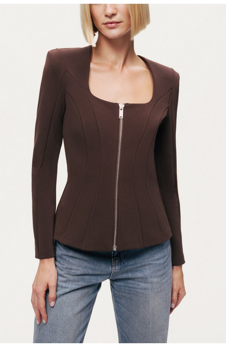 Nocturne Zip-Front Structured Top, Alternate, color, Brown