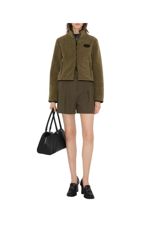 Burberry Cropped Fleece Jacket In Mire Melange