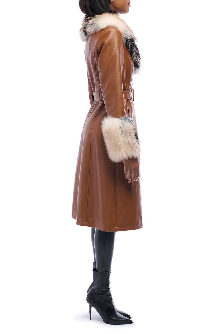 Kaya Faux Leather & Faux Fur Coat, Alternate, color, BROWN