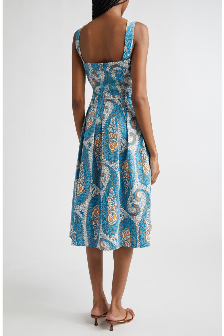 Paisley Print Pleated Fit & Flare Cotton Poplin Midi Dress, Alternate, color, PRINT ON WHITE BASE
