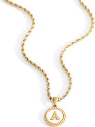 Mint & Lily Mother of Pearl Disc Letter with Rope Chain Necklace