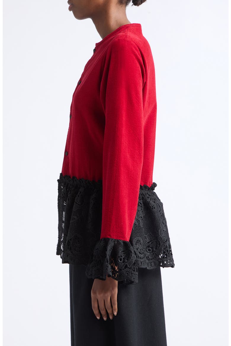 Ripple Corduroy Blouse with Lace Trim, Alternate, color, RED