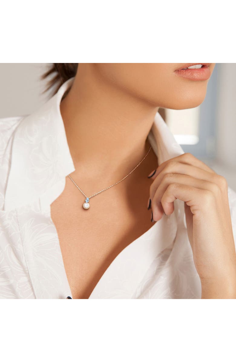 DELMAR Sky Blue Topaz & Freshwater Pearl Pendant Necklace, Alternate, color, Blue
