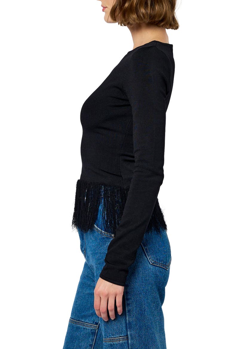 Luna Fringed Long Sleeve Top, Alternate, color, BLACK