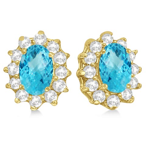 Oval Blue Topaz & Diamond Accented Earrings 14k