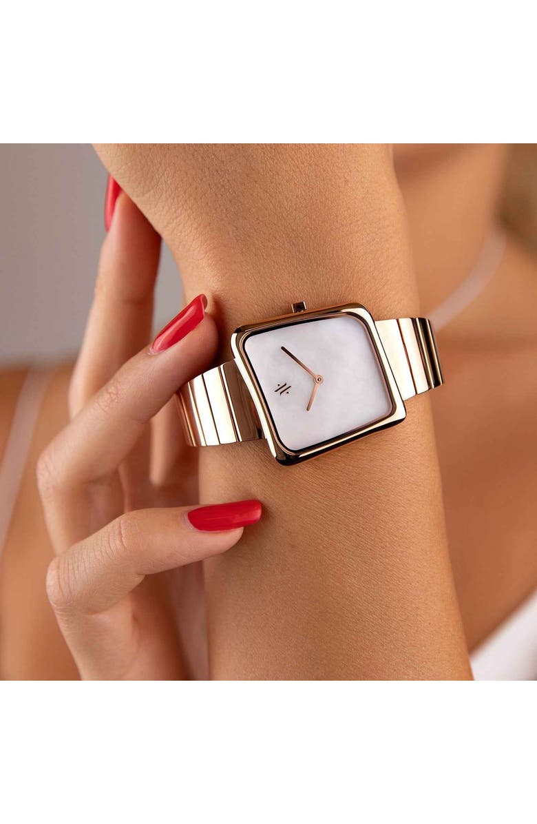 VANNA Nebula Gemstone Watch, Alternate, color, White Pearl-Rose Gold