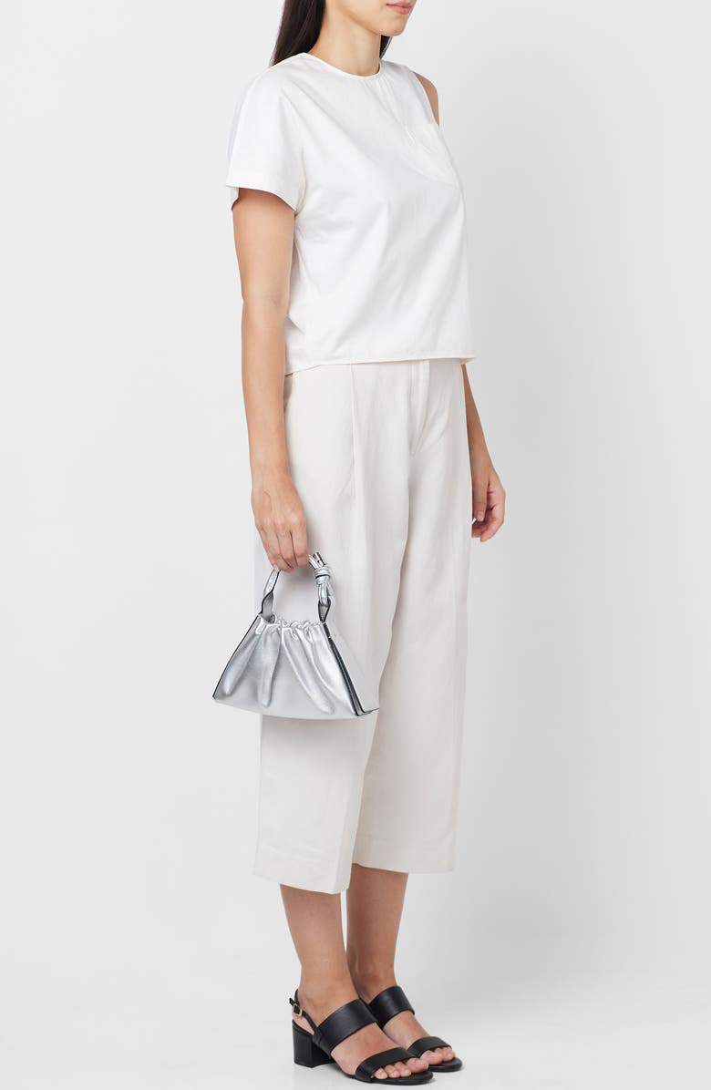 behno Mini Tina Ruched Metallic Leather Baguette Top Handle Bag, Alternate, color, Silver