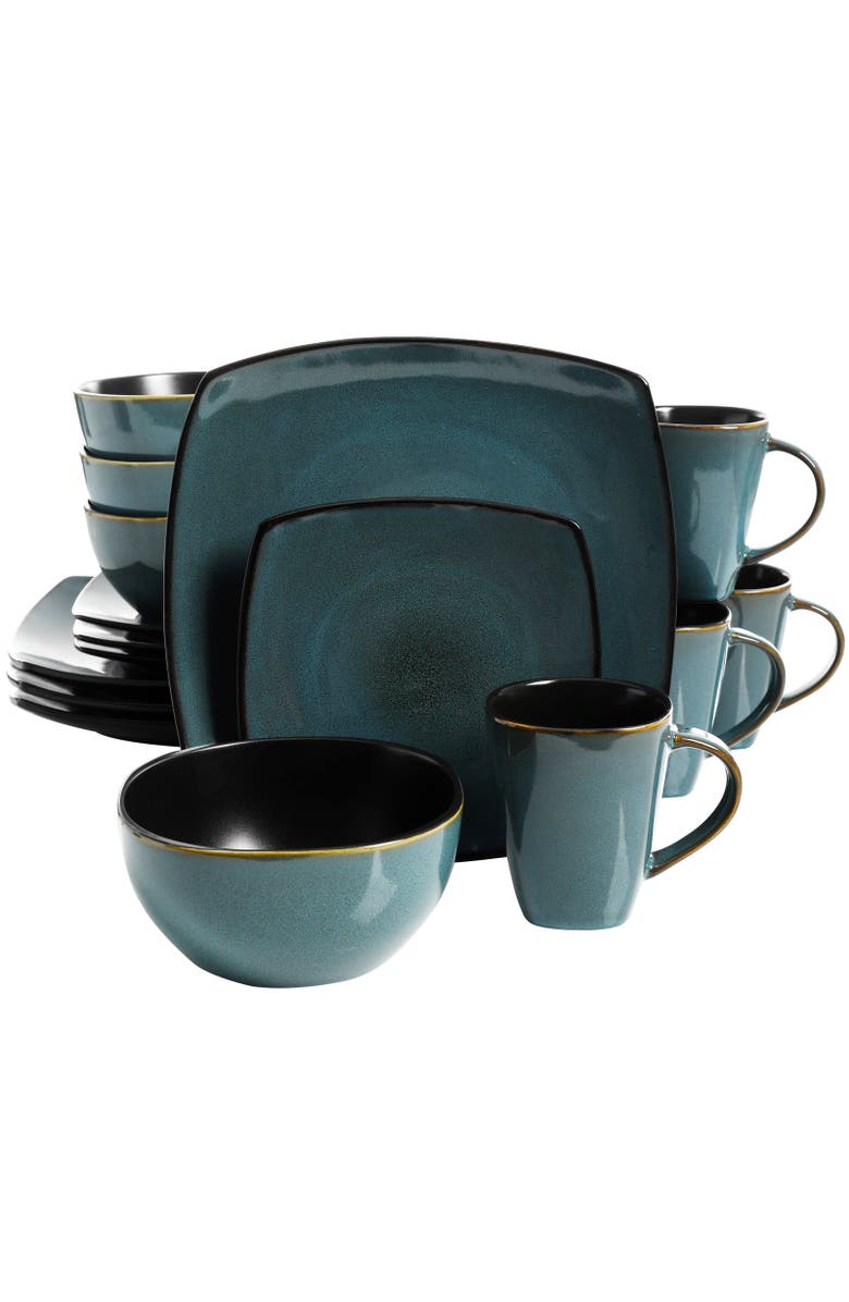 Gibson 16-Piece Soft Square Dinnerware Set Green, Main, color, Blue
