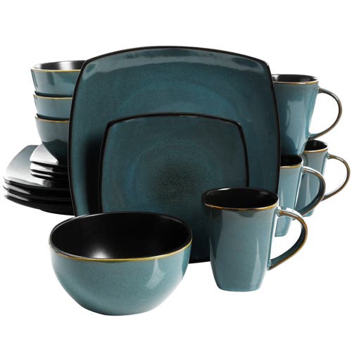 Gibson 16-piece Soft Square Dinnerware Set Green In Blue