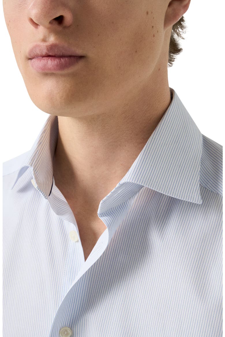 Contemporary Fit Pinstripe Cotton Twill Dress Shirt, Alternate, color, LIGHT BLUE