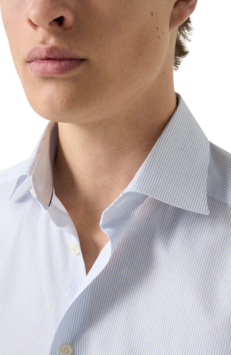 Eton Contemporary Fit Pinstripe Cotton Twill Dress Shirt, Alternate, color, Light Blue