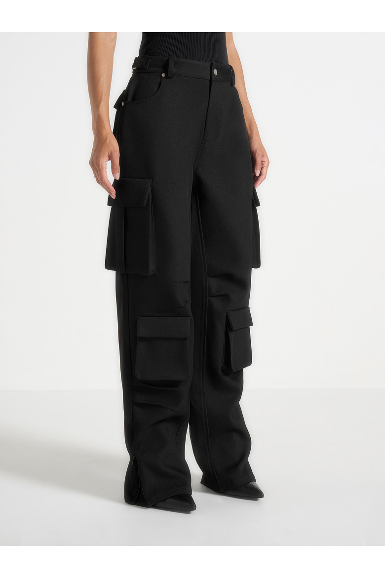 Emilie High Waisted Utility Cargo Pants, Alternate, color, Black