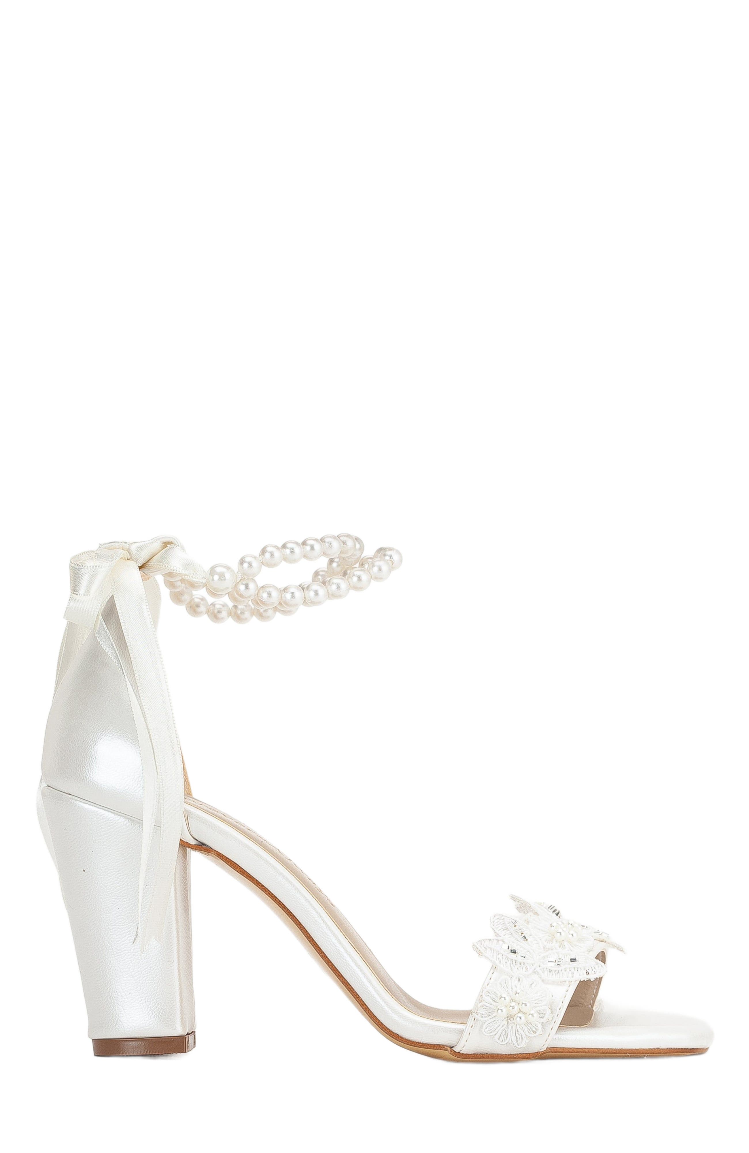 Forever & Always Shoes Helene Lace Bridal Heeled Sandals with Pearls, Main, color, Ivory