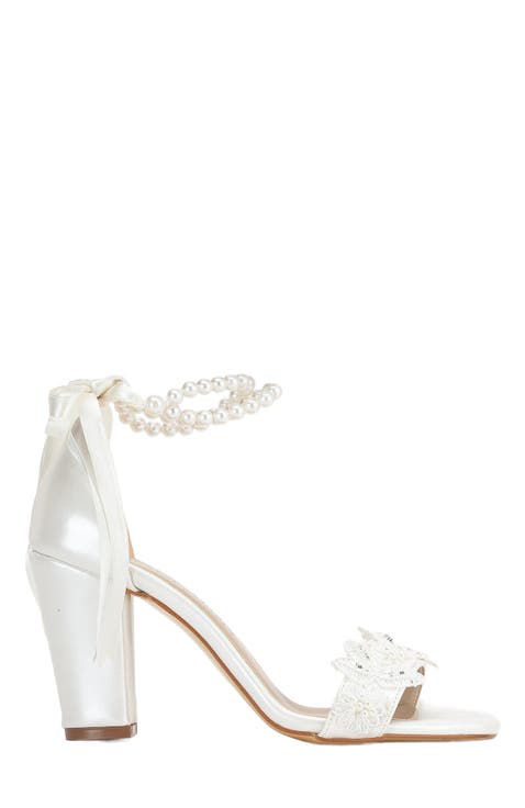 Helene Lace Bridal Heeled Sandals with Pearls