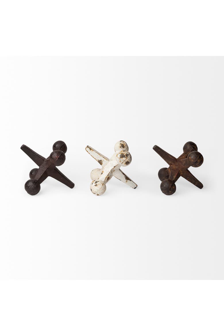 Jax Set of 3 8L x 7W Cast Iron Metal Jacks, Alternate, color, Brown