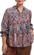 Foxcroft Olivia Paisley Smocked Cuff Button-Up Shirt
