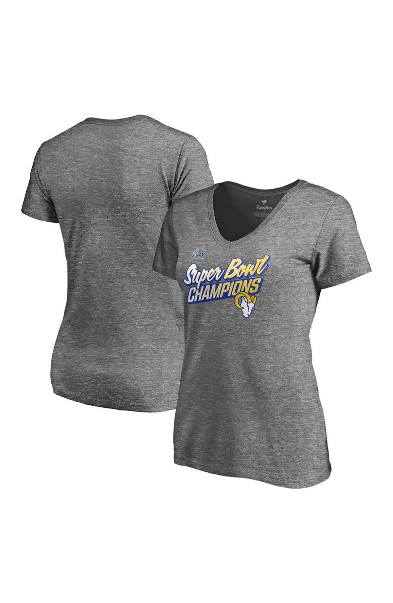 FANATICS Women's Fanatics Branded Heathered Gray Los Angeles Rams Super Bowl LVI Champions Paint Script V-Neck T-Shirt, Main, color, 