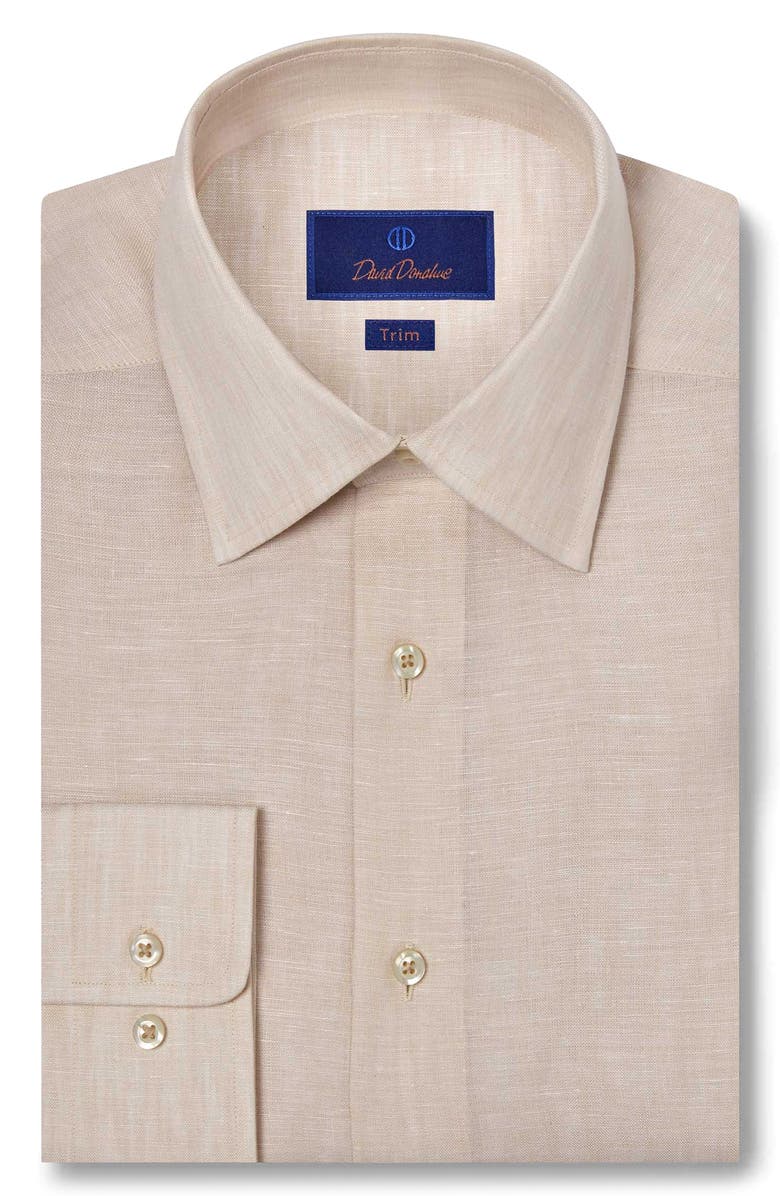 David Donahue Trim Fit Linen Dress Shirt, Main, color, 