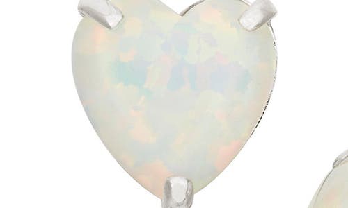 Fzn 10k White Gold Heart Opal Solitaire Stud Earrings In White