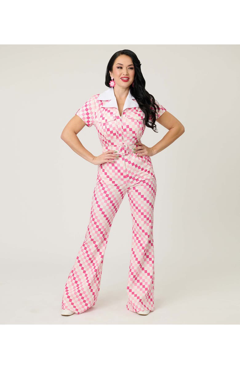 Smak Parlour Retro Flare Jumpsuit, Alternate, color, Pink Checkerboard