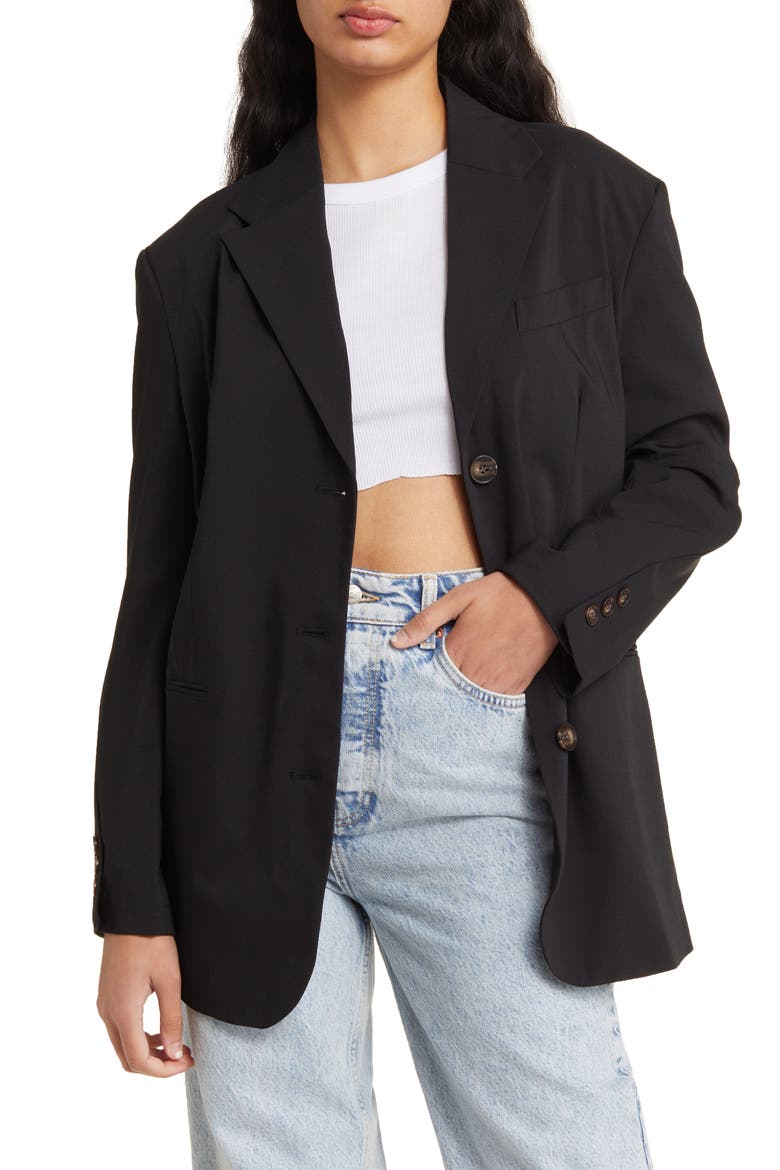 Oversize Notch Lapel Blazer, Main, color, BLACK