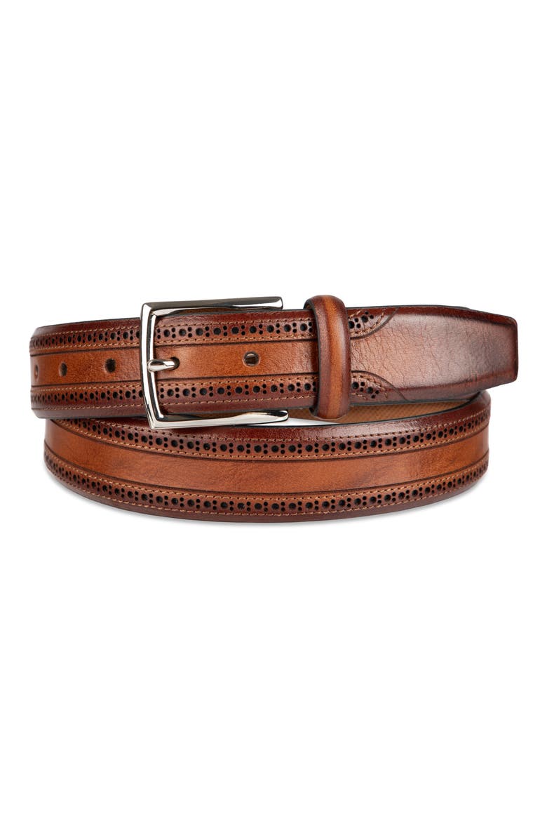 Brogue Leather Belt, Main, color, TAN