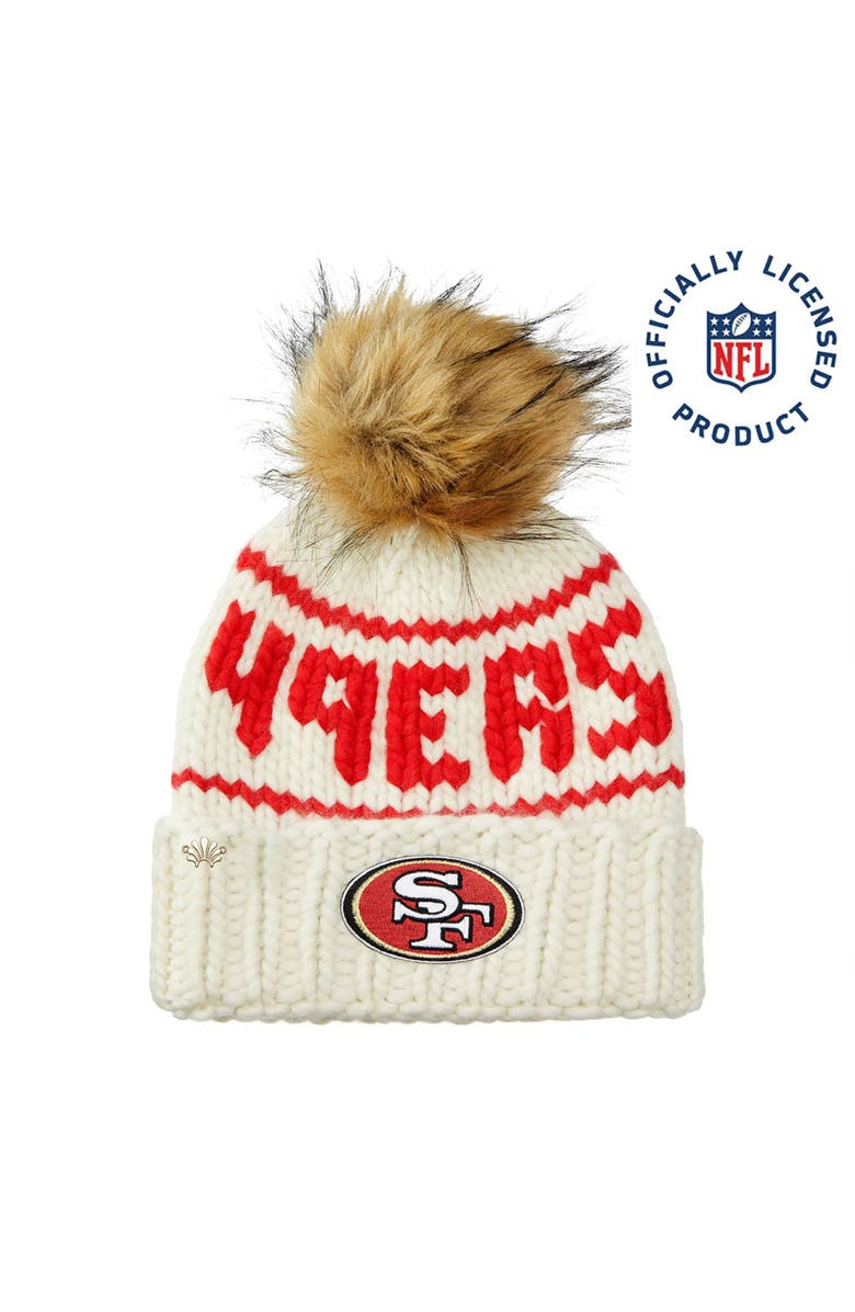Lele Sadoughi White 49Ers Beanie With Faux Fur Pom, Main, color, White 100