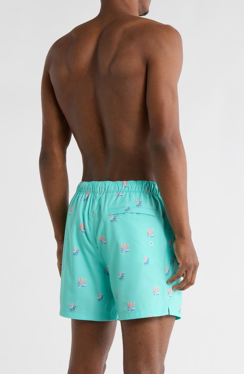 Original Penguin Retro Geo Print 5-Inch Swim Trunks, Alternate, color, Cockatoo