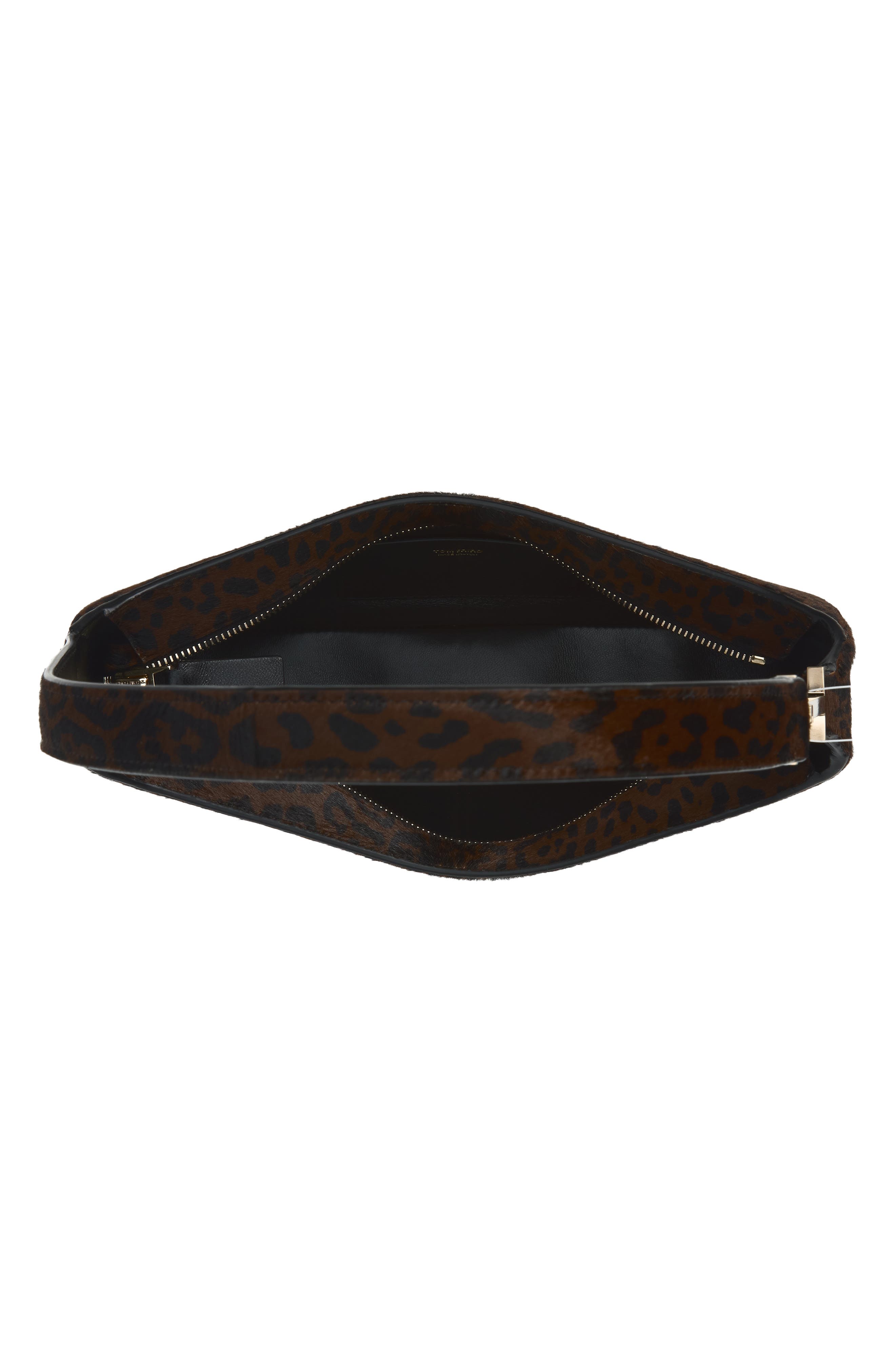 Small Arc Leopard Print Calf Hair Shoulder Bag, Alternate, color, BROWN/ BLACK