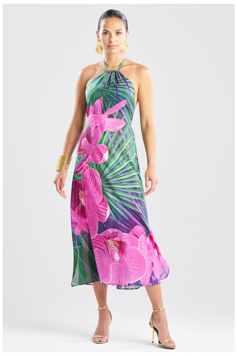 Orchid Silk Cotton Voile Halter Dress, Main, color, MULTI