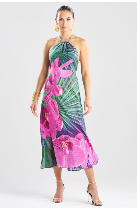 Orchid Silk Cotton Voile Halter Dress