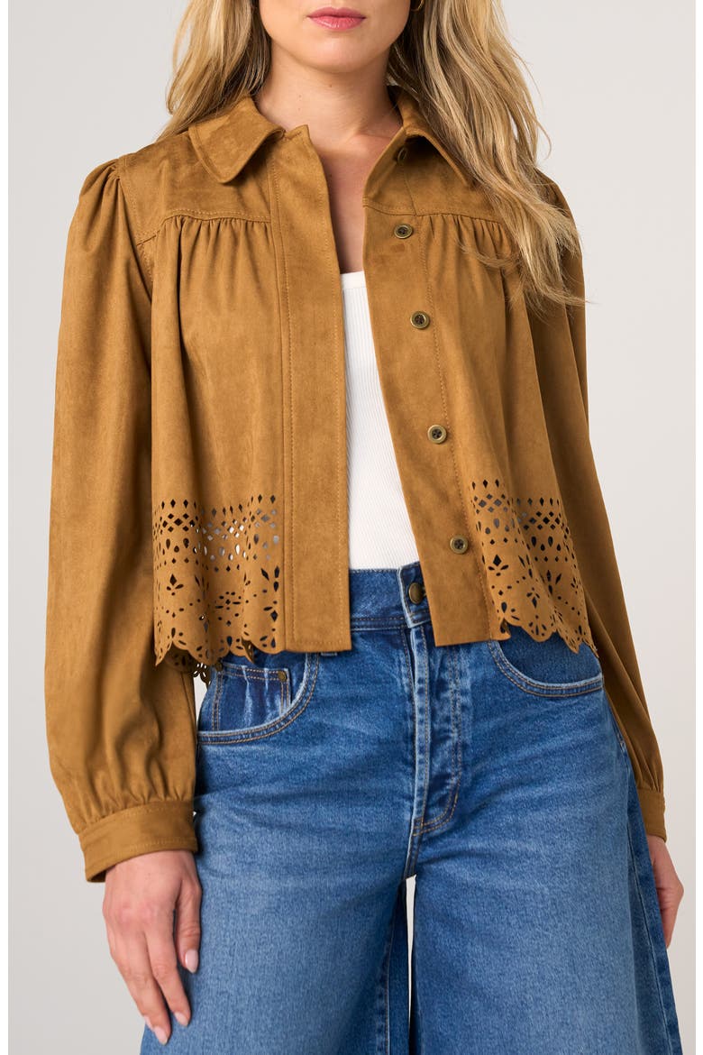 Puff Sleeve Laser Cut Jacket, Main, color, CARAMEL