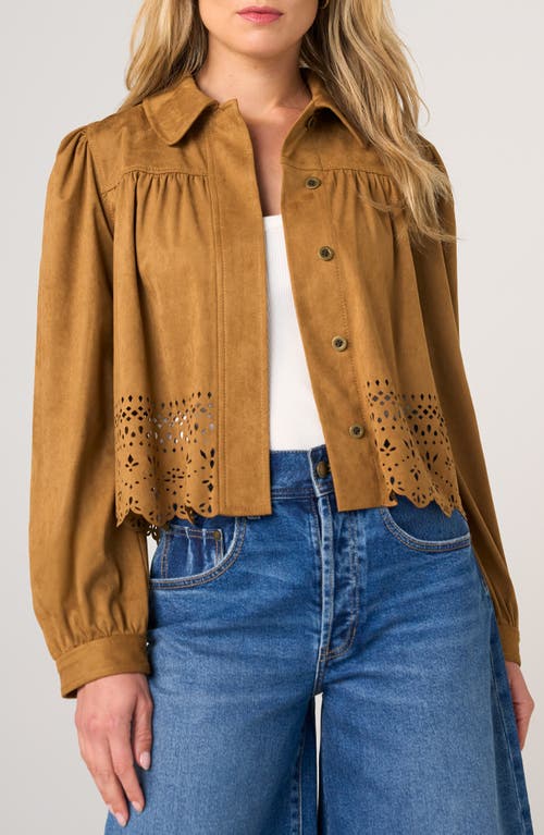 Liverpool Los Angeles Puff Sleeve Laser Cut Jacket in Caramel at Nordstrom, Size X-Large