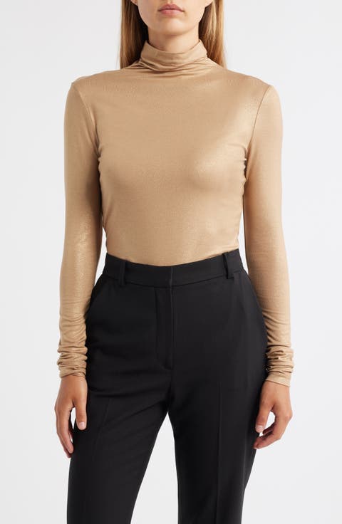 Shimmer Turtleneck Long Sleeve Top