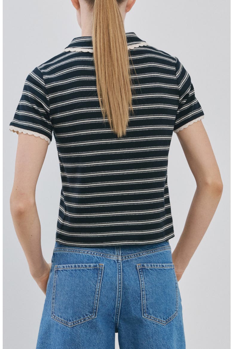 Stripe Scallop Collar Polo, Alternate, color, NAVY